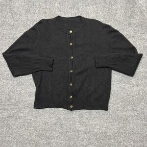 VTG Coach Cashmere Cardigan Sweater Womens Medium Black Button Knit Gold Buttons